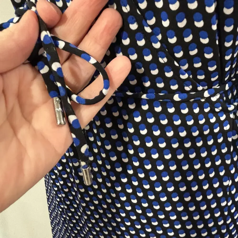 Michael Kors dress black & royal blue geometric print true wrap style size S